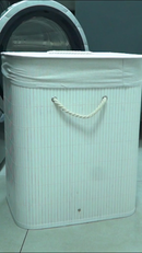 Cesto de Roupa Suja Bambu Com Tampa e Alças 50 Litros Grande Organizador Multiuso