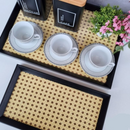 Bandeja Decorativa Retangular Organizadora Moderna Palha c/ Vidro Palhinha Indiana Redinha Rendinha