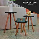 Trio de Mesinhas Lateral Redondas Sala Pé Palito Retro