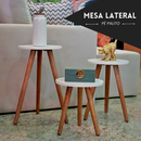 Trio de Mesinhas Lateral Redondas Sala Pé Palito Retro
