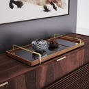 Bandeja Decorativa Viva Ordem – Para Taças e Bar com Alça Dourada