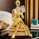 Escultura Decorativa Abstrata Figura Pensando em Resina Dourada | Estátua Moderna para Sala, Escritório e Biblioteca