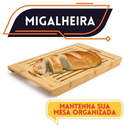 Bandeja Migalheira Tabua de Bambu para Pães Multiuso Café da Manhã Tabua de Cortes Porta Talheres