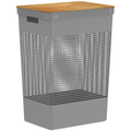 Cesto de Roupa Suja Tampa Bambu Grid 49L CG455 - Ou
