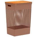 Cesto de Roupa Suja Tampa Bambu Grid 49L CG455 - Ou