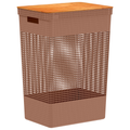Cesto de Roupa Suja Tampa Bambu Grid 49L CG455 - Ou