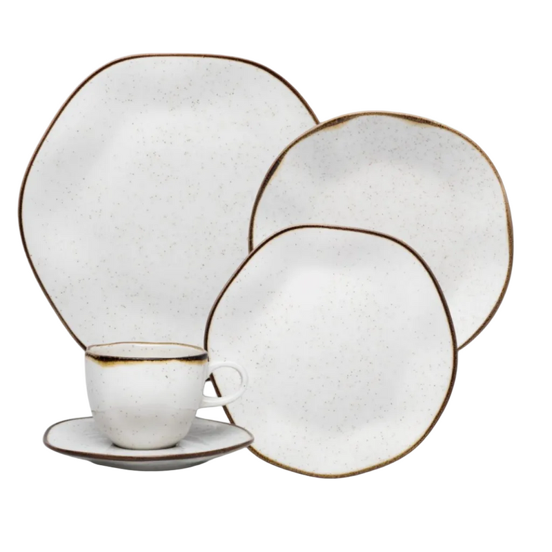 Aparelho de Jantar e Chá Porcelana 20 peças Ryo Maresia Jogo de Pratos e Xícaras Oxford