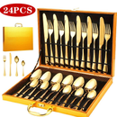 Kit Faqueiro Maleta De Talheres Inox 24 Peças Com Dourado Chique