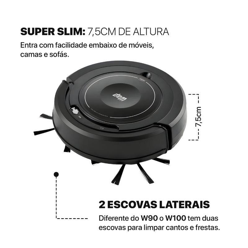 Aspirador de Pó Robô WAP Robot W100 3 em 1 Antiqueda Bivolt 17W