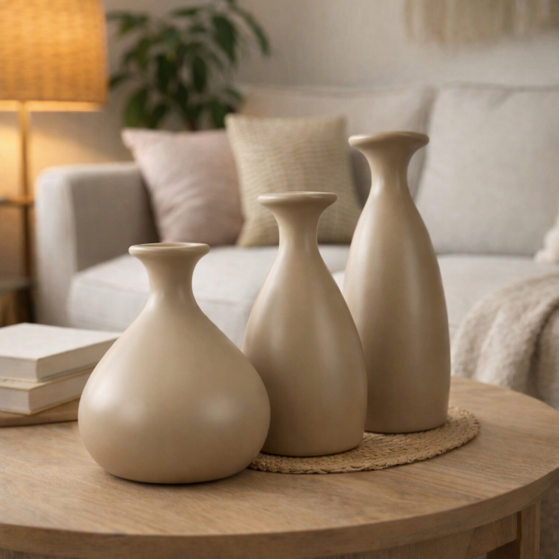 Trio de Vasos Decorativos Garrafa em Cerâmica Porto – Vasos para Sala, Quarto, Escritório