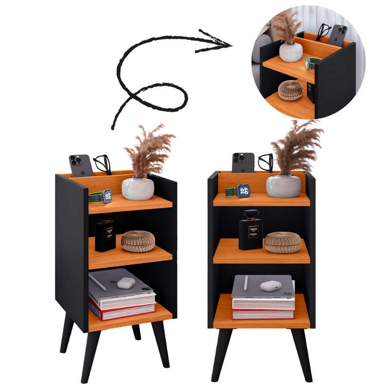 Kit com 2 Mesa de Cabeceira Nicho Organizador, pés retrô em PVC e Porta-Celular Max