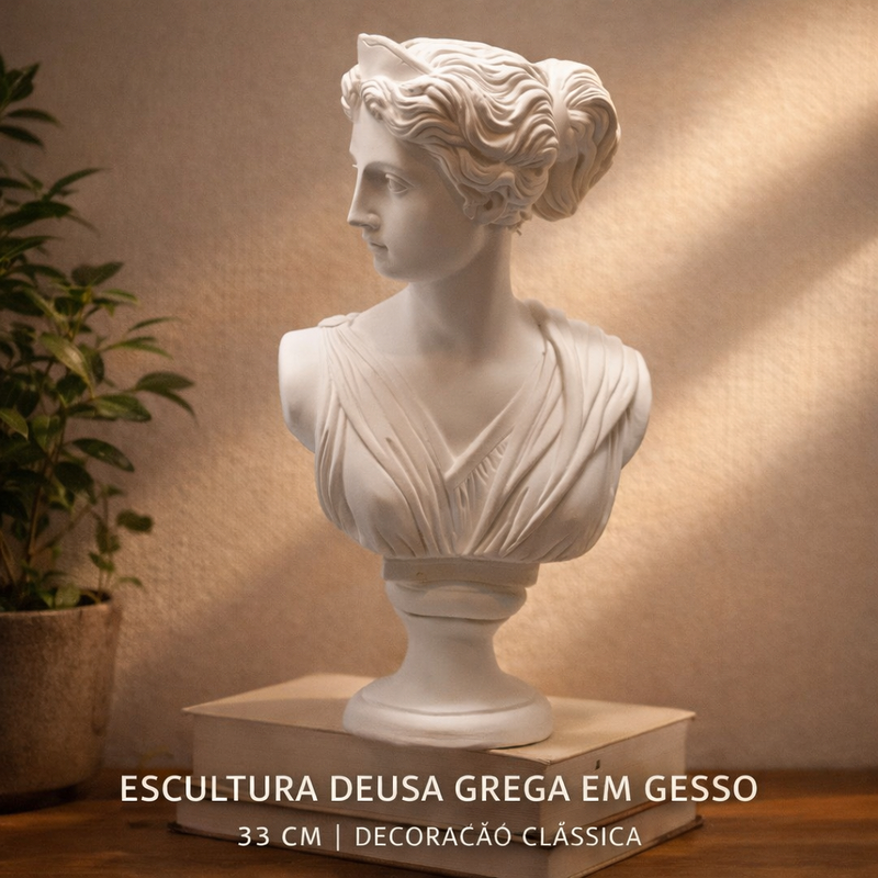 Escultura Deuses da Mitologia Grega e Romana - Peça de Gesso Decoração - Busto de David, Artemis, Eros, Proserpina 33cm