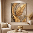 Quadro Decorativo Folhas Douradas 3D Luxo Moderno – Arte Abstrata para Sala Quarto Escritório