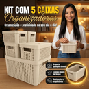 Kit 5 Caixas Organizadoras com Tampa 2L 4,5L 17L Empilhável Armário Quarto Escritório Multiuso