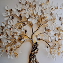 Quadro Decorativo Grande Arvore Da Vida Petala Branca e Dourada Ideal para Quarto Sala Hall Casa