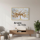 Quadro Decorativo Grande Arvore Da Vida Petala Branca e Dourada Ideal para Quarto Sala Hall Casa