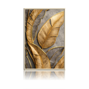 Quadro Decorativo Folhas Douradas 3D Luxo Moderno – Arte Abstrata para Sala Quarto Escritório