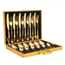 Faqueiro Inox 24 Peças com Maleta | Talheres Premium Dourado e Prata