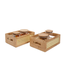 Kit 2 caixas organizadoras empilháveis de bambu e palhinha 24cm - Oikos