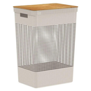 Cesto de Roupa Suja Tampa Bambu Grid 49L CG455 - Ou