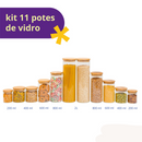 Kit 11 potes de vidro com tampa de bambu herméticos redondos - Tüd